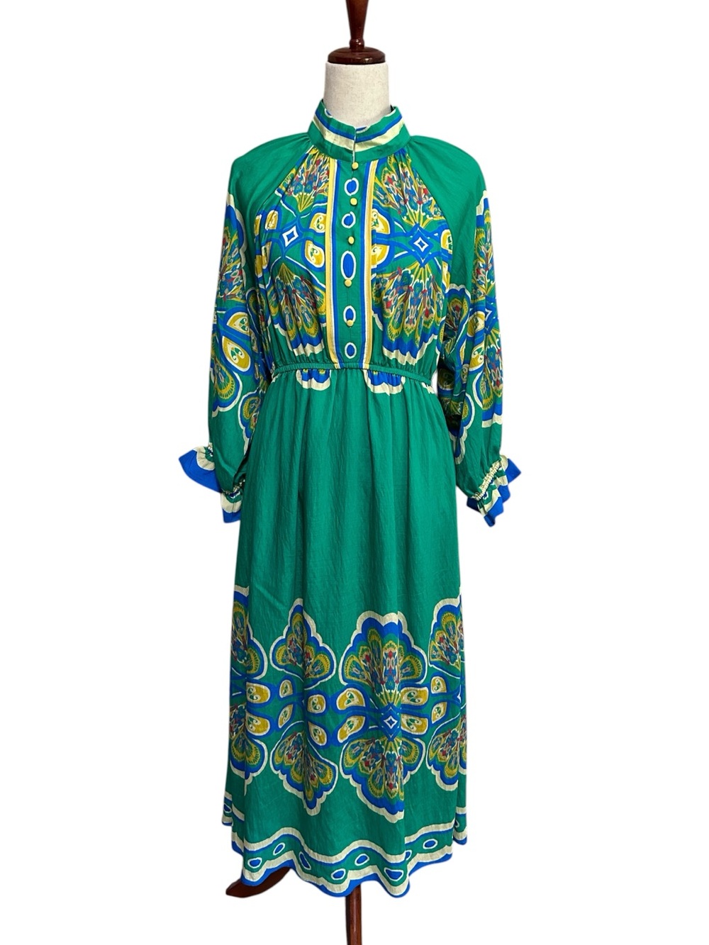 Umgee Green Mix Border Print Midi Dress
